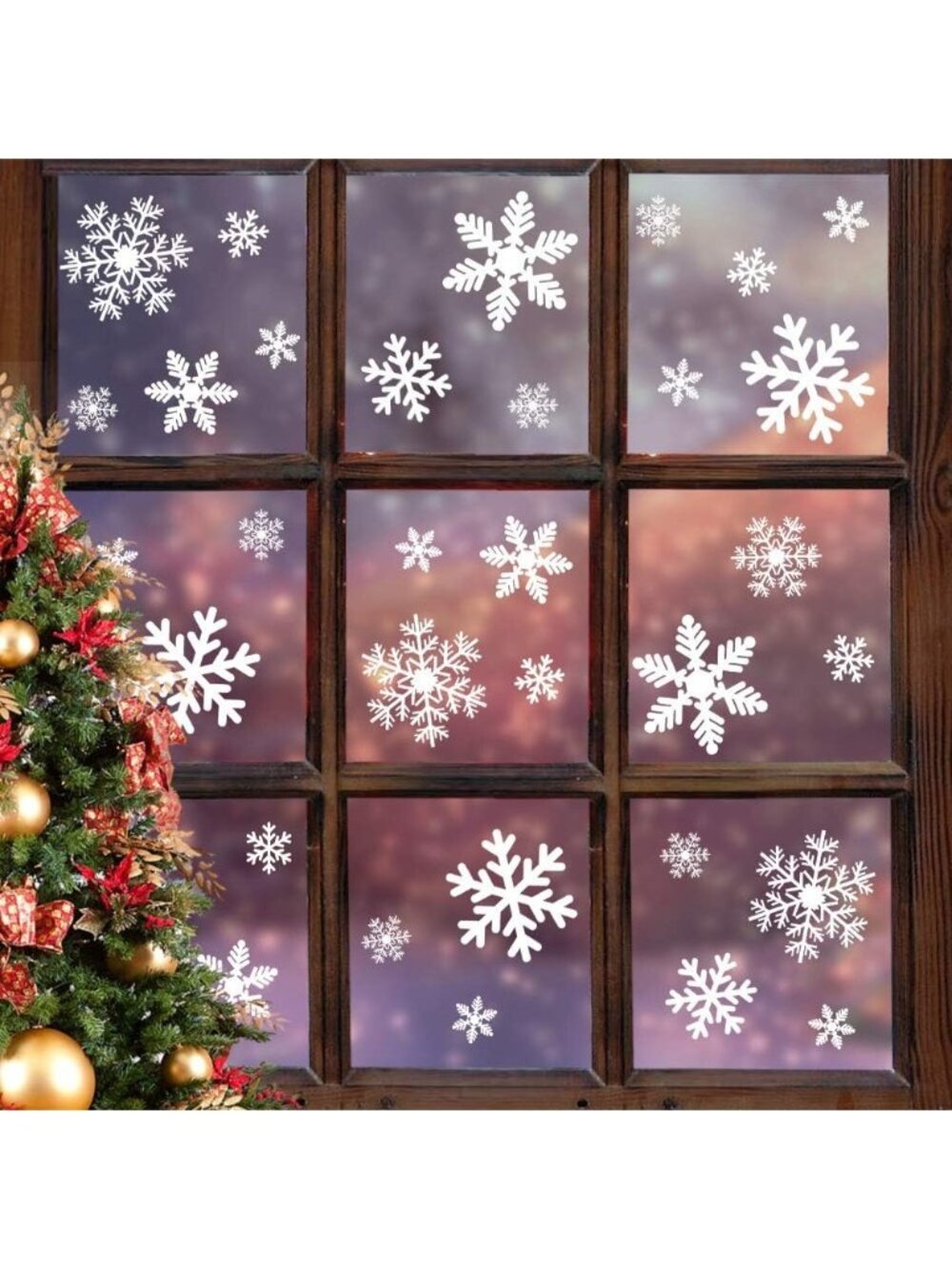 135 Pcs White Christmas Decorations Window Clings Snowflakes Window Decals